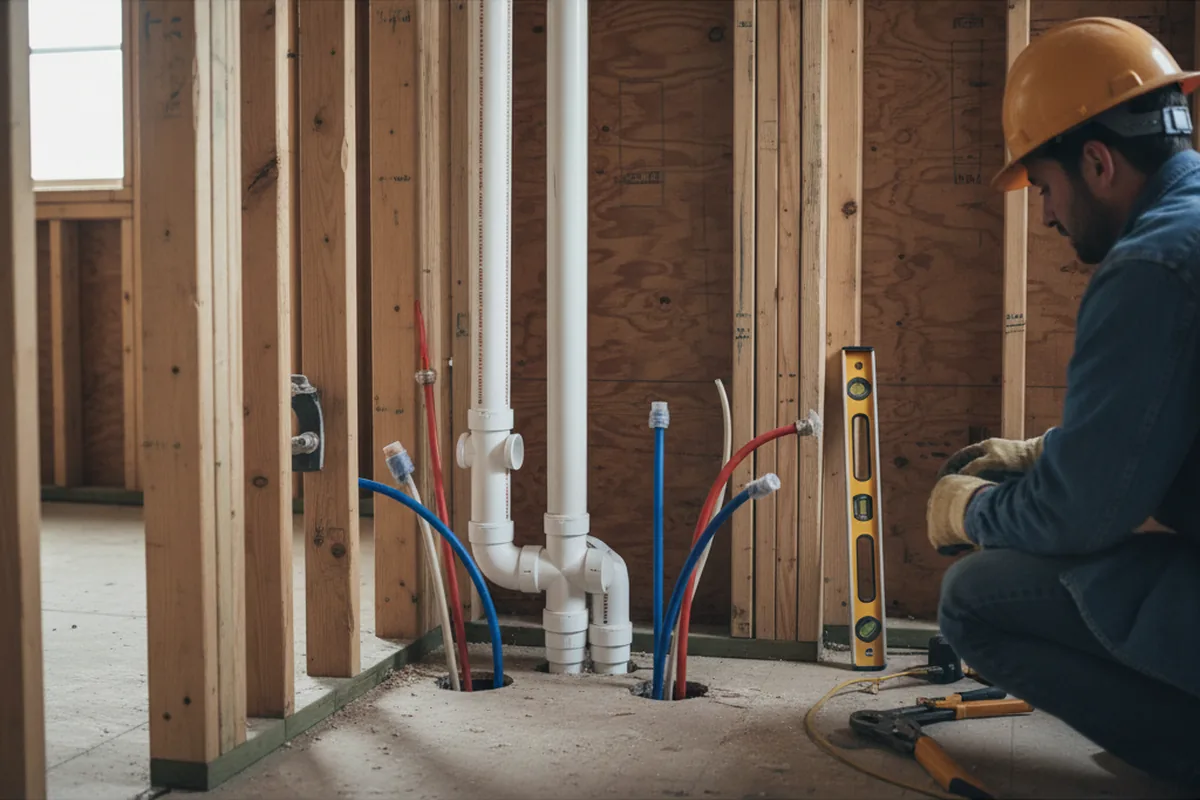 Drain and supply rough-in during Sump Pump Repair in Porter Ranch
